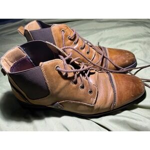 Steve Madden Murdock Mens Tan Leather Cap Toe Lace Up Chelsea Ankle Boots 8.5